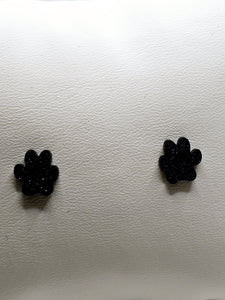 2528 Black Sparkly Paw Stud Earrings