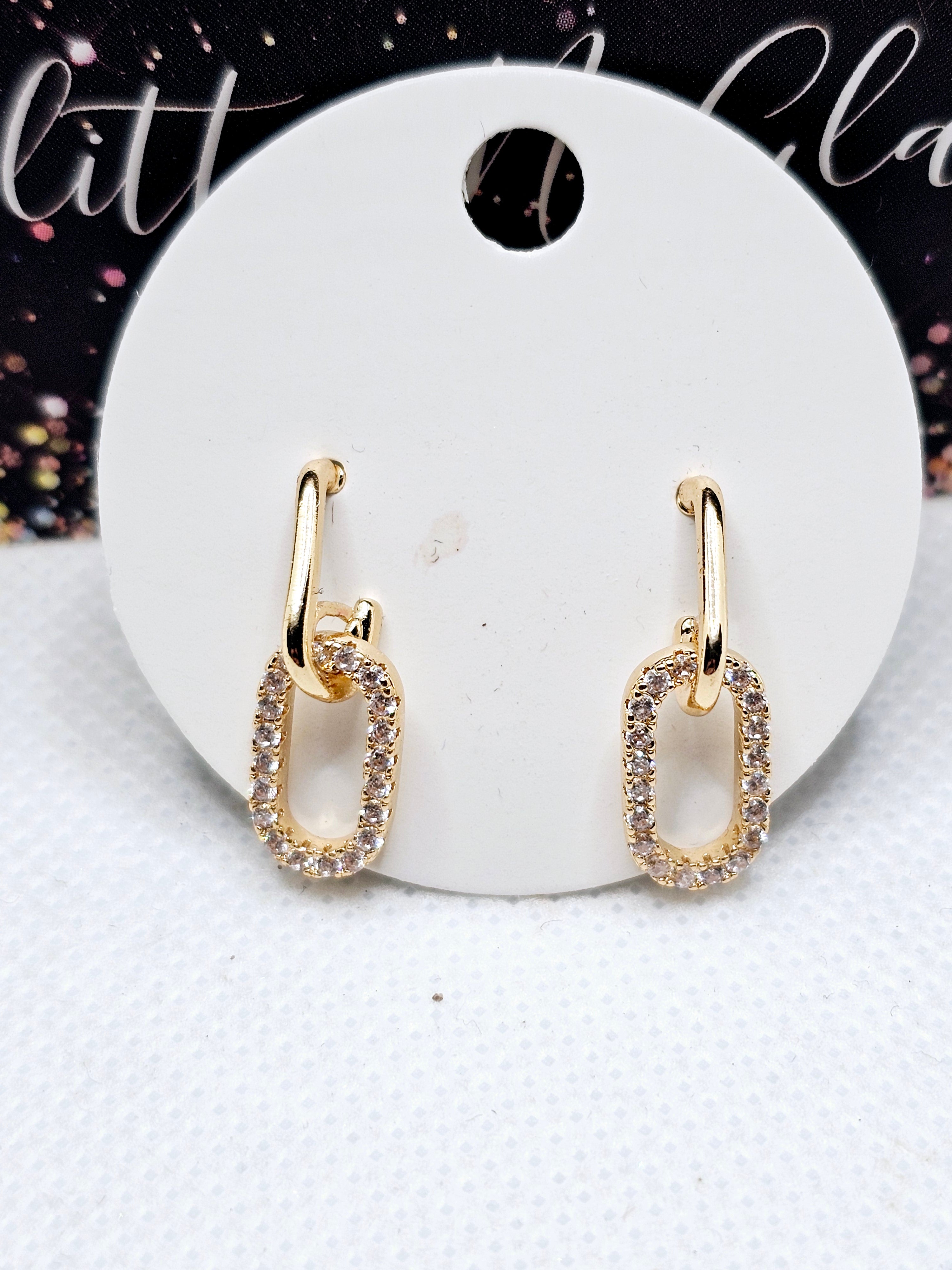2538 Gold Small Dangle Earrings with Bling