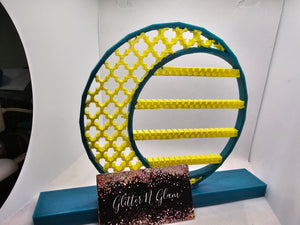 3D Teal/Yellow Moon Earring Holder