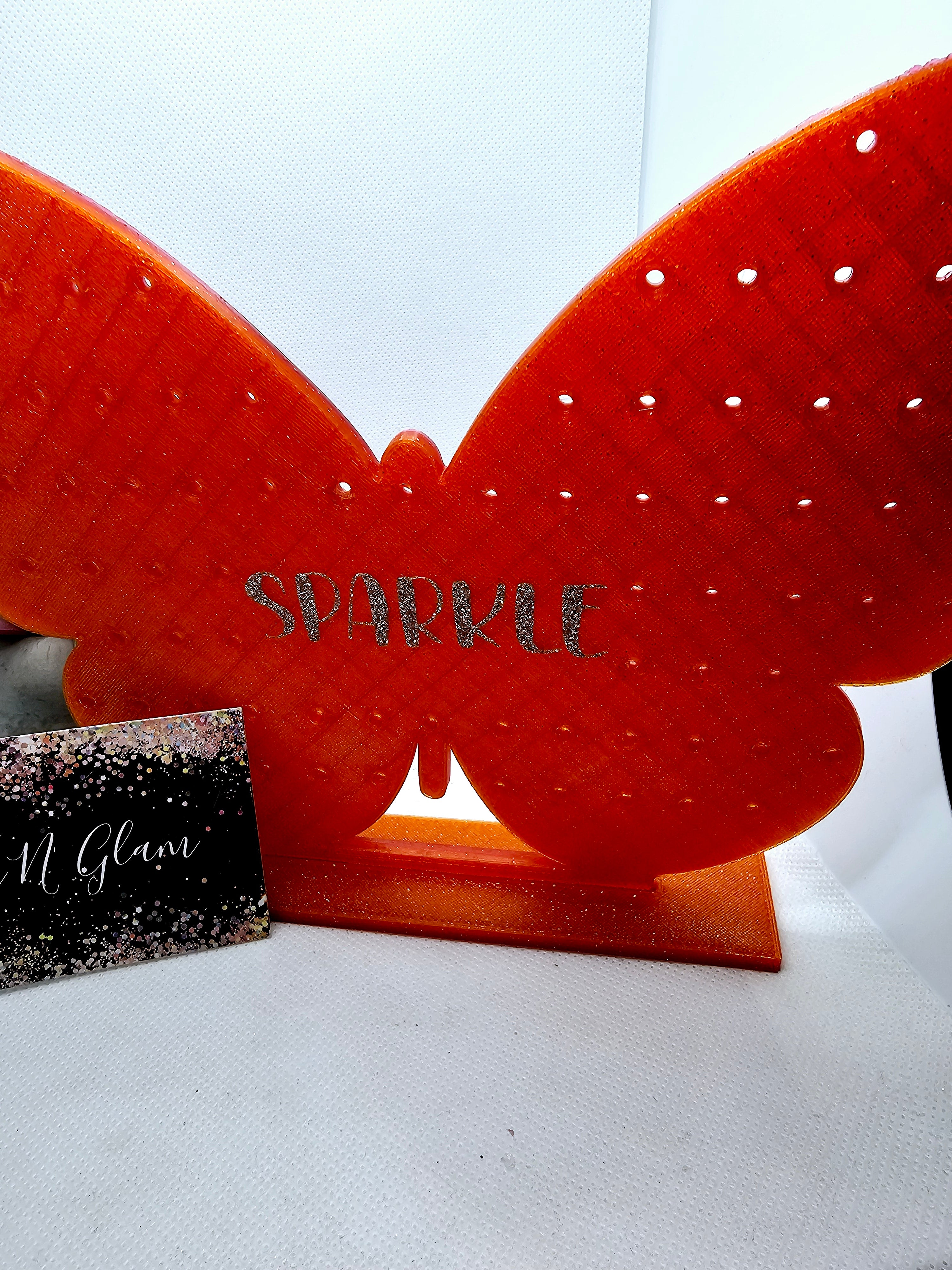 3D Orange/Pink Butterfly "Sparkle" Earring Holder