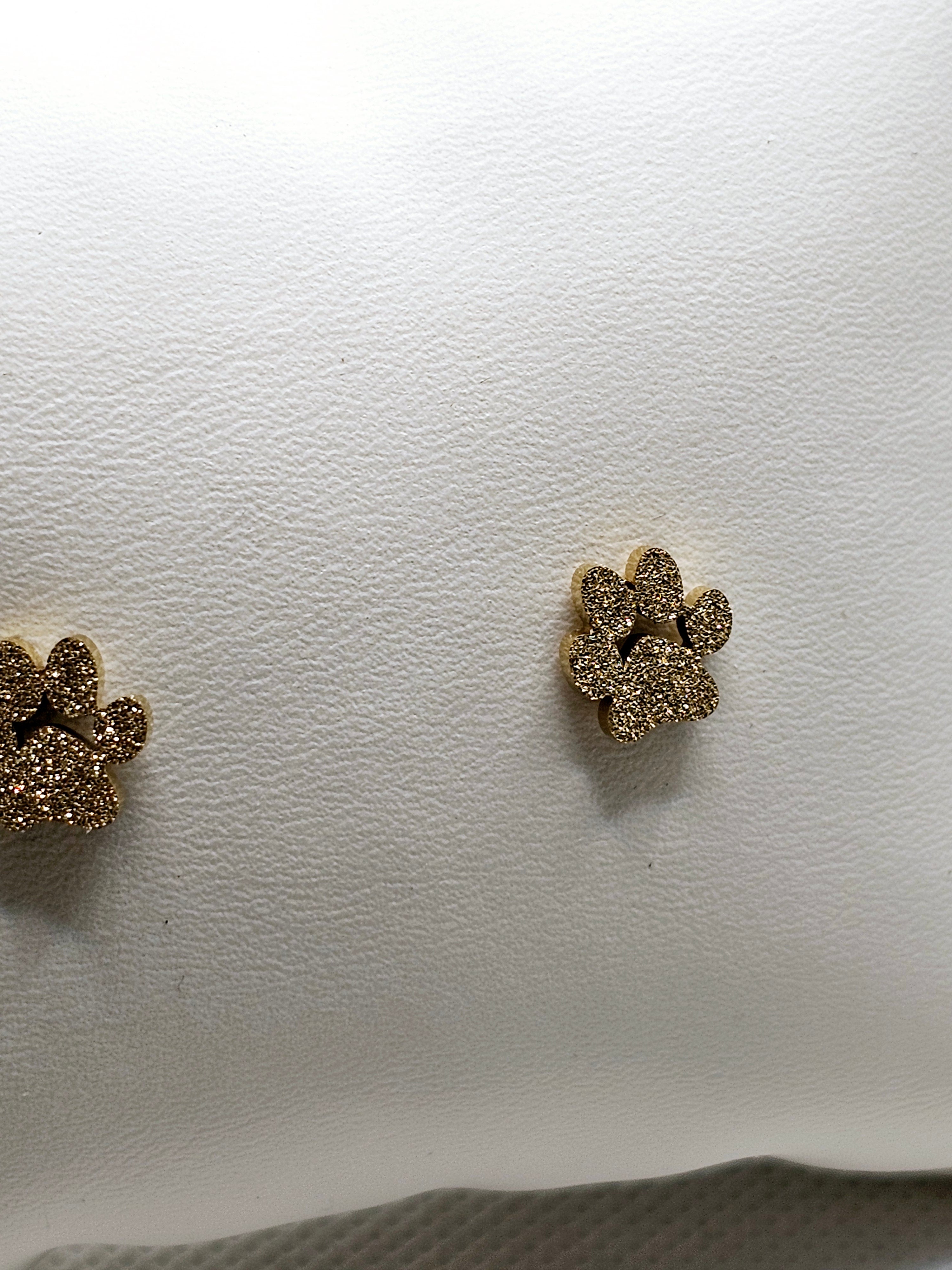 2530 Gold Sparkly Paw Stud Earrings