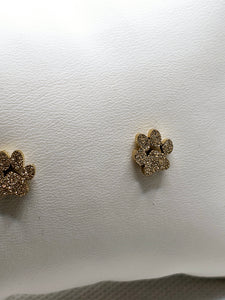 2530 Gold Sparkly Paw Stud Earrings