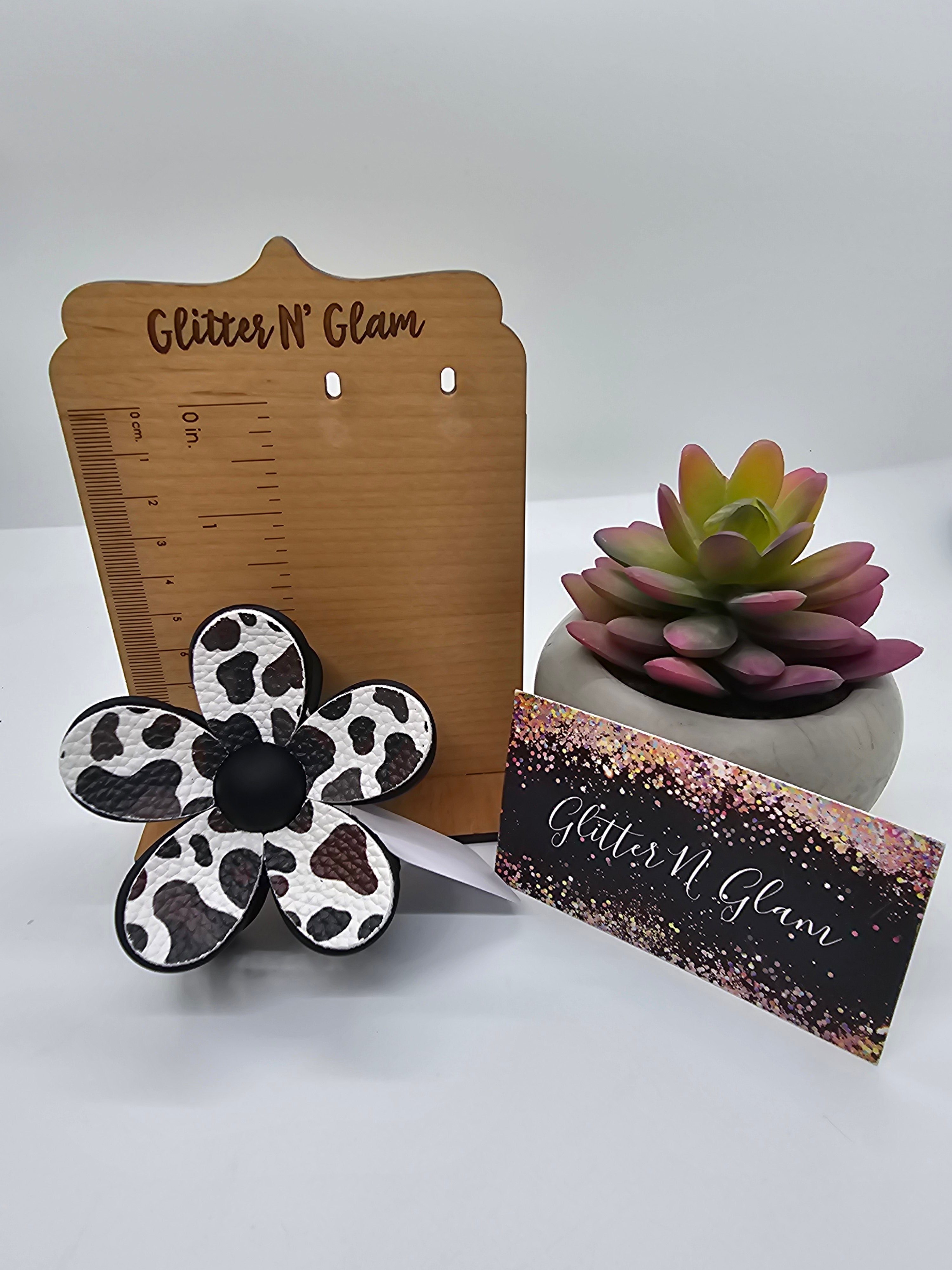 2642 Black and Brown Cow Print Flower Hair Claw Clip