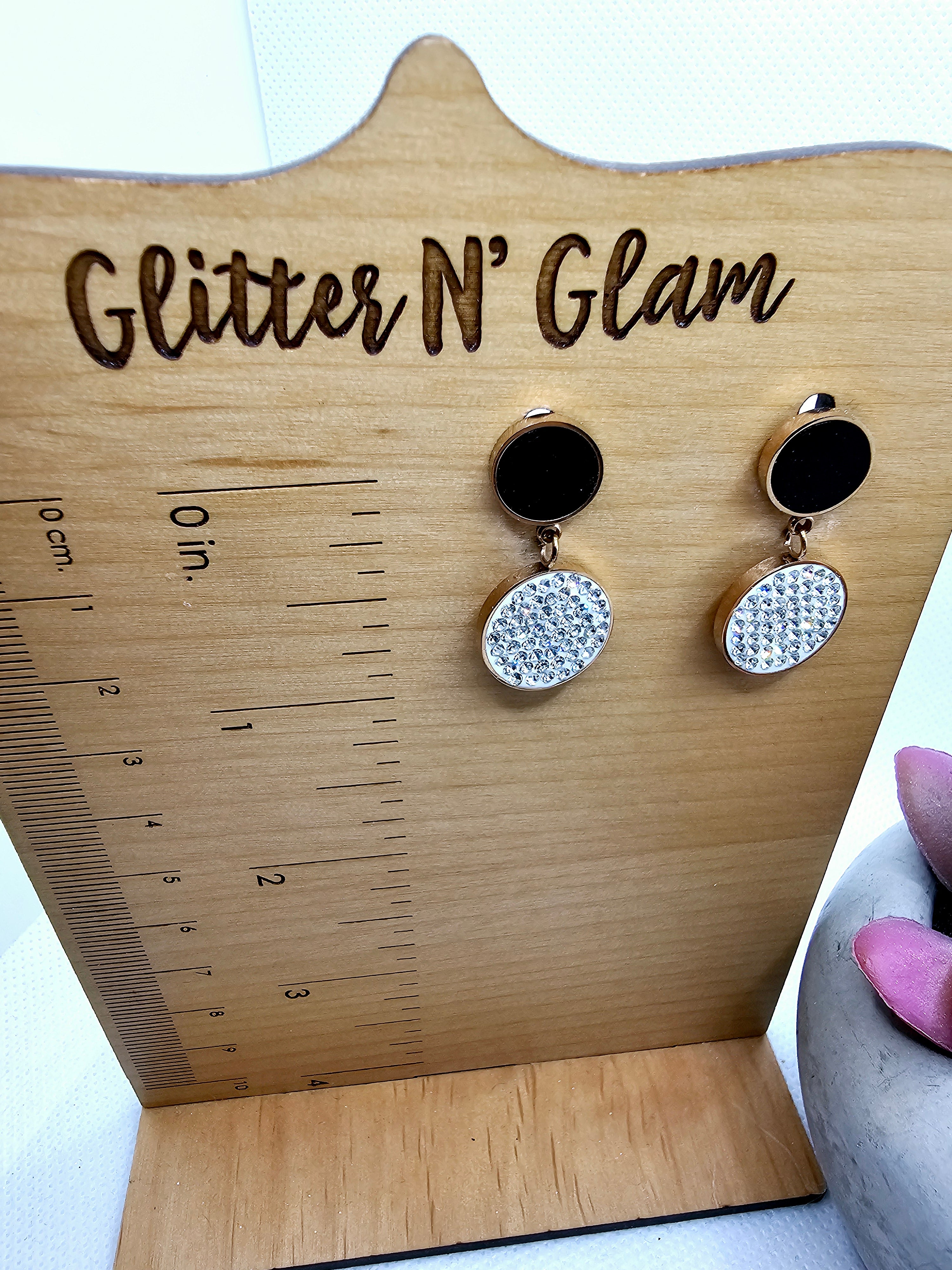 2584 Rosegold with Black and Silver Bling Closed Circle Dangle Earrings