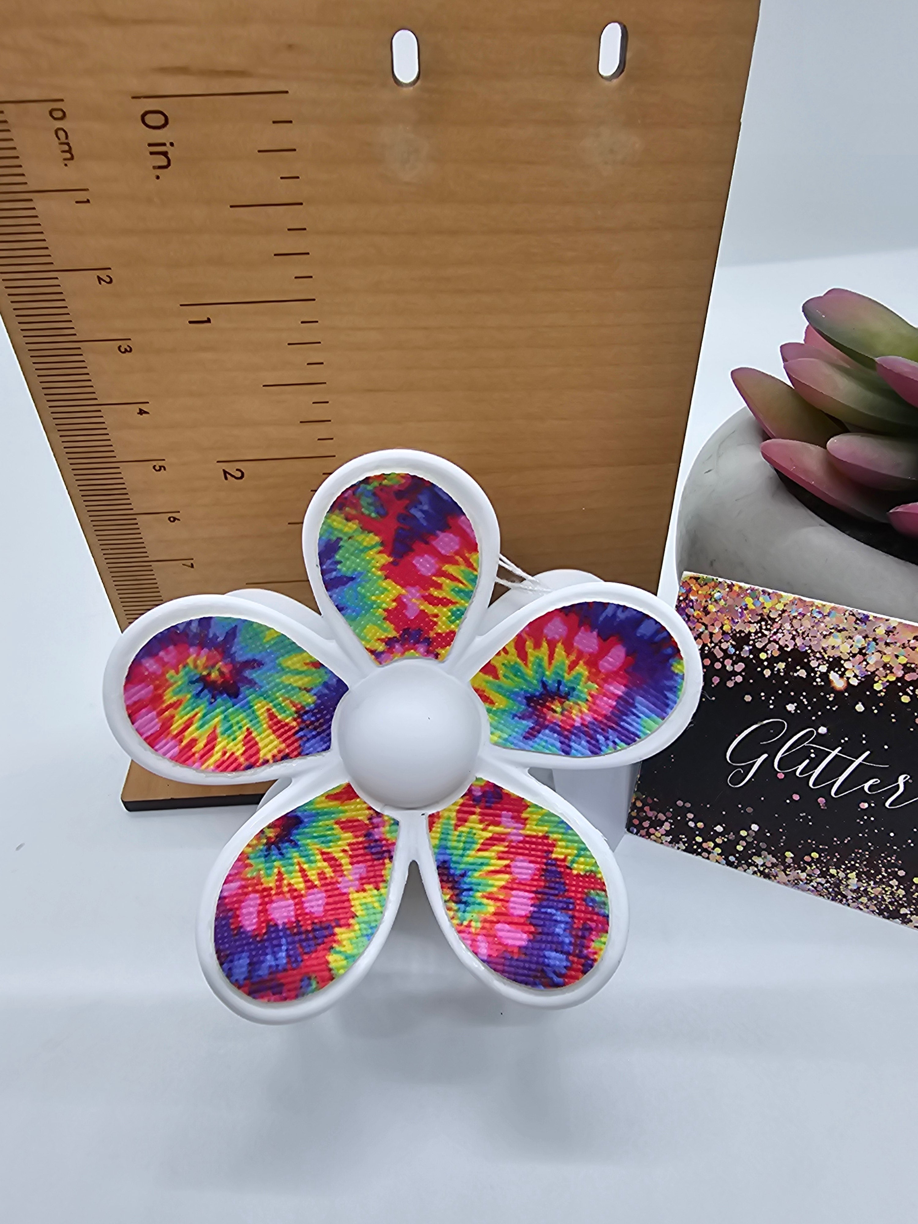 2635 White Tie Dye Leather Hair Claw Clip
