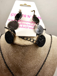 2580 Gunmetal Long Sweater Necklace and Earring Set