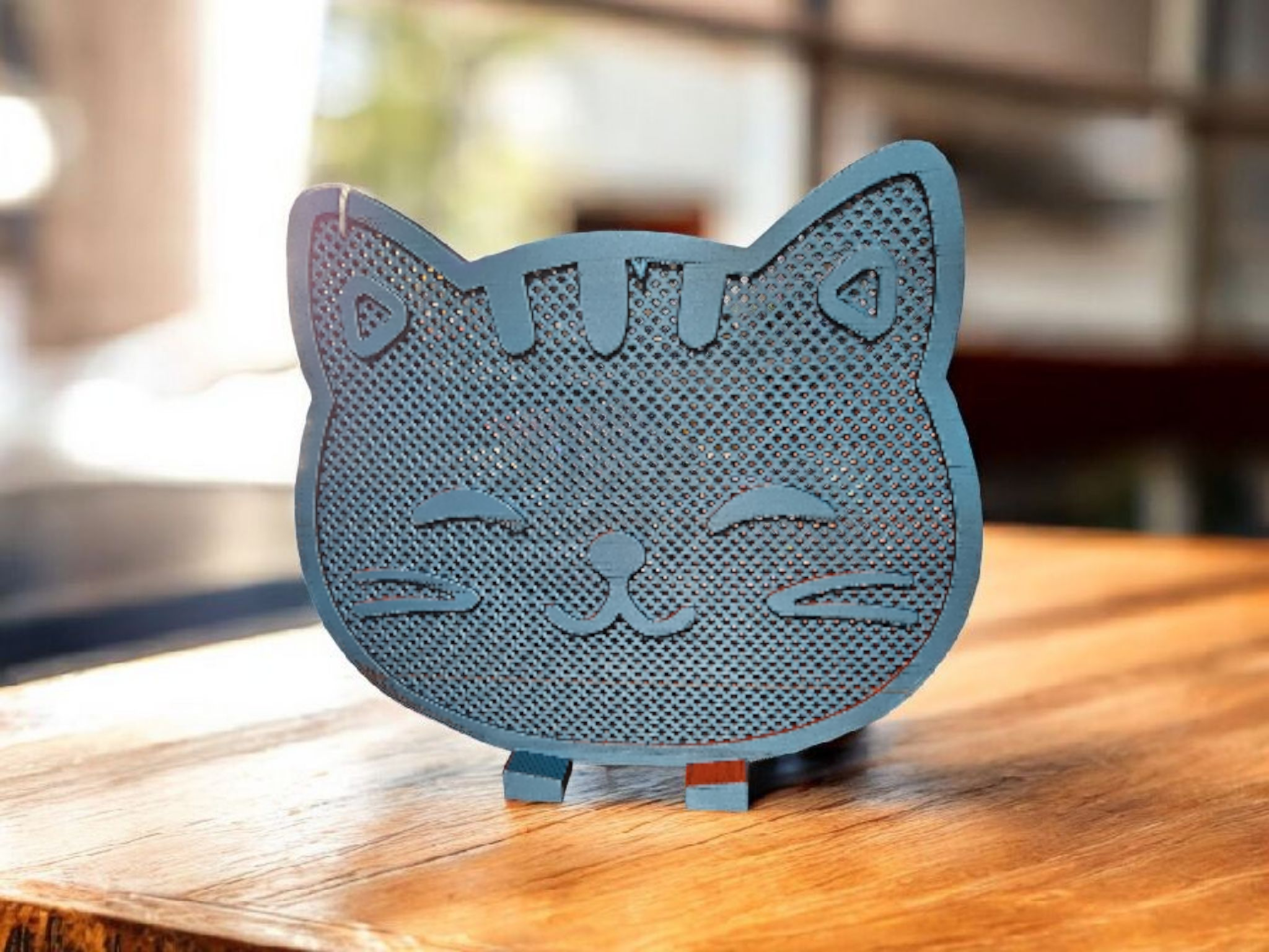 3D Kitty Earring Holder-one side Teal other side Burnt Orange