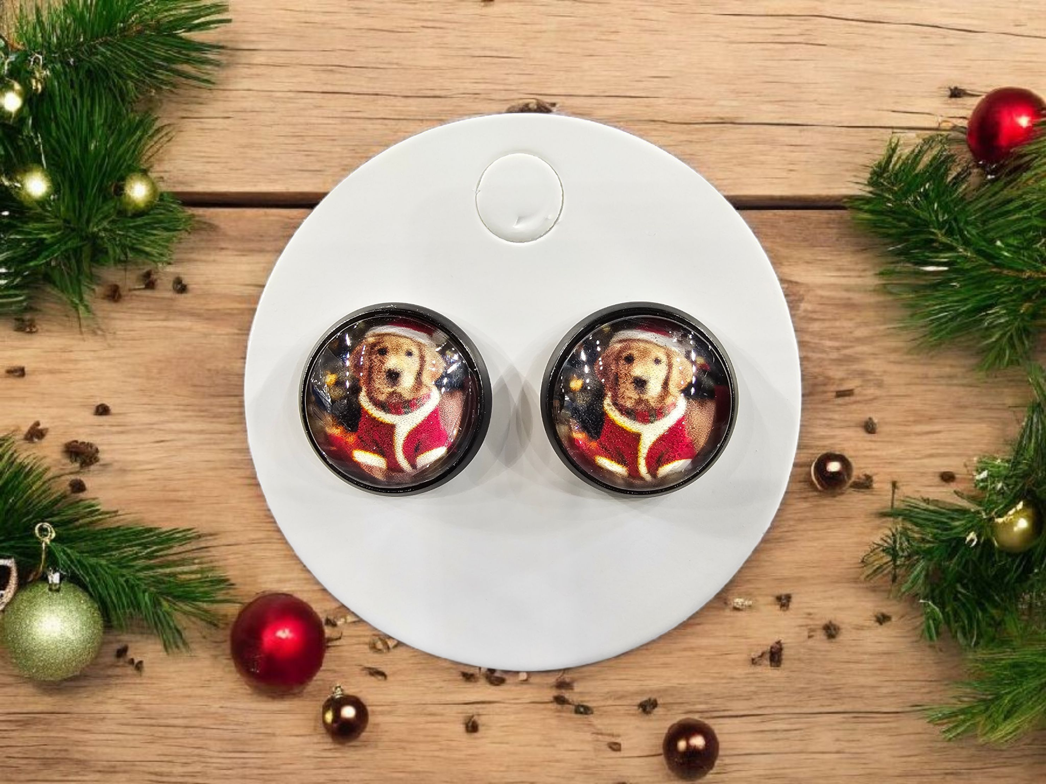 2745 Puppy with Santa Hat Stud Earrings