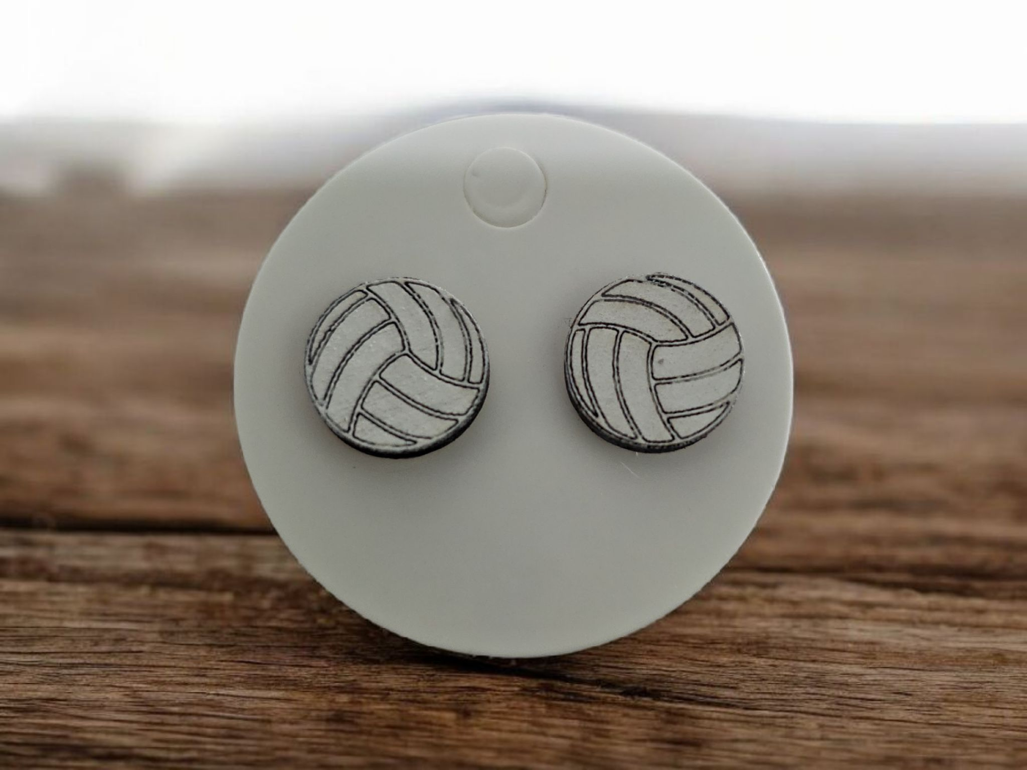 2767 Wood Volleyball Stud Earrings