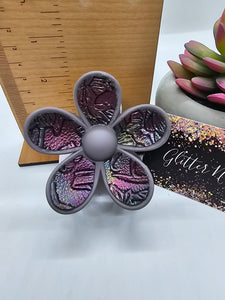 2626 Embossed Metallic Floral Leather Flower Hair Claw Clip
