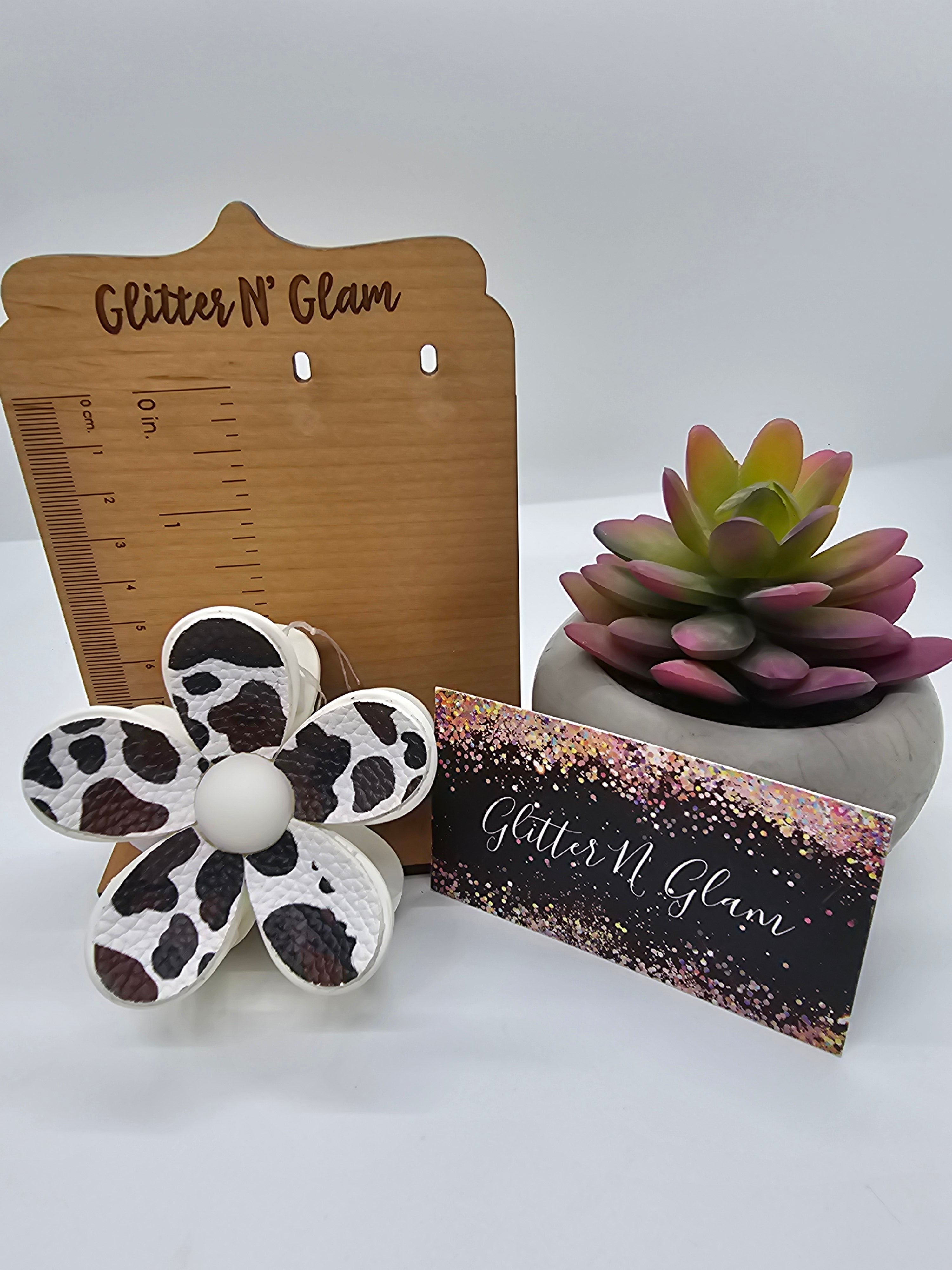 2643 White Black and Brown Cow Print Leather Hair Claw Clip