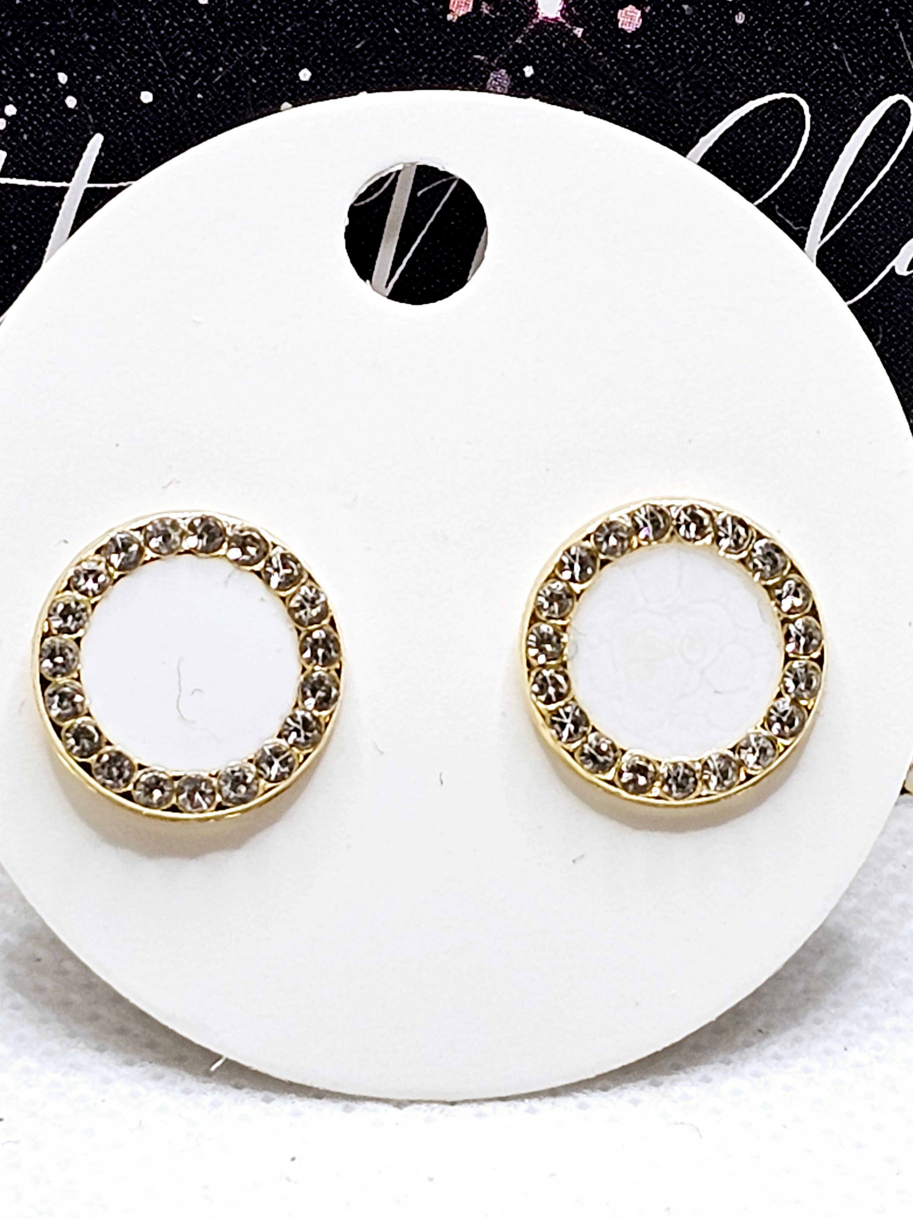 2562 Gold and White Stud Earrings with Bling