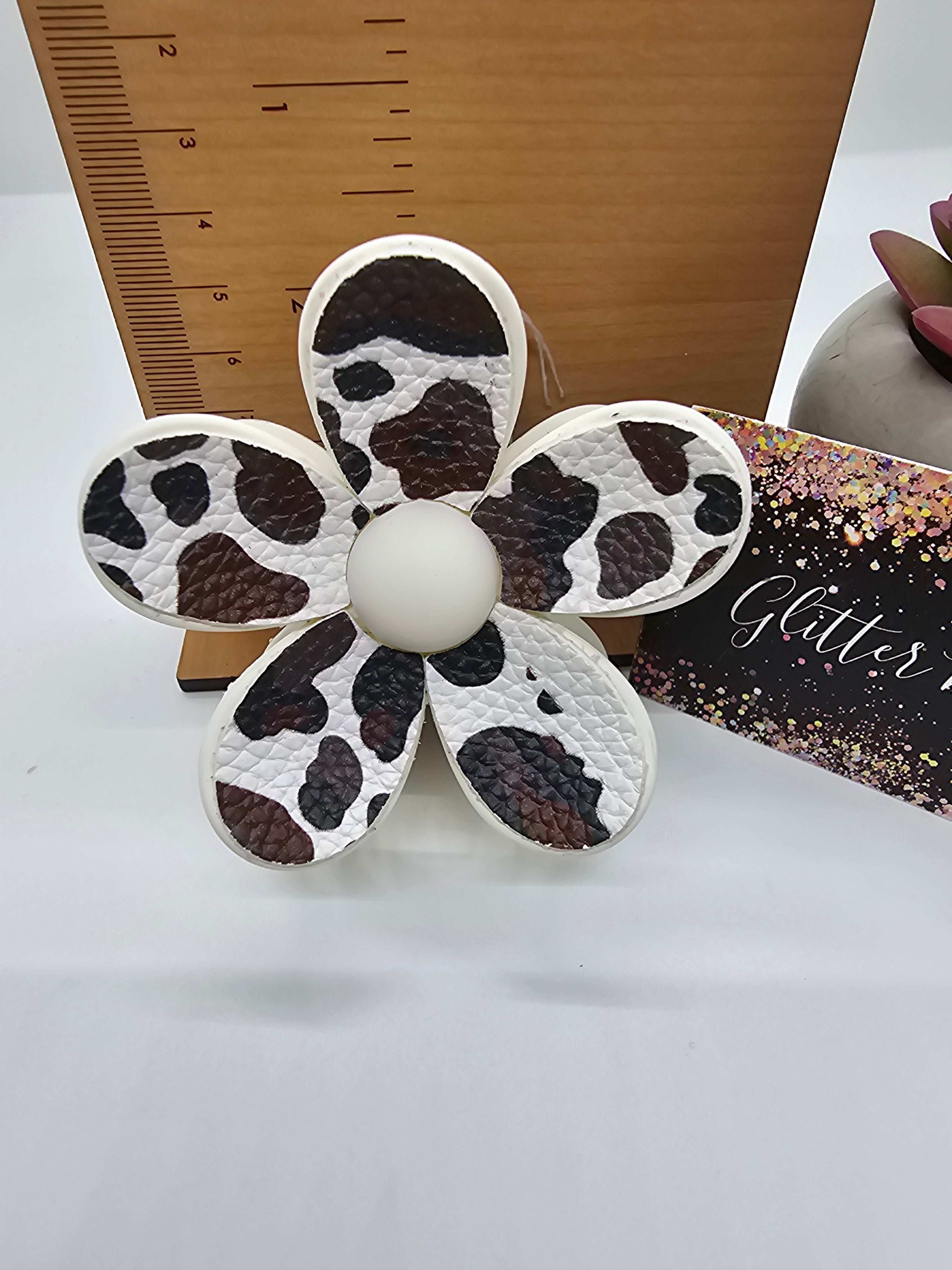2643 White Black and Brown Cow Print Leather Hair Claw Clip