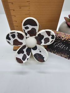 2643 White Black and Brown Cow Print Leather Hair Claw Clip