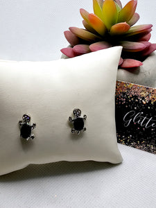 2516 Black Gem Sea Turtle Stud Earrings