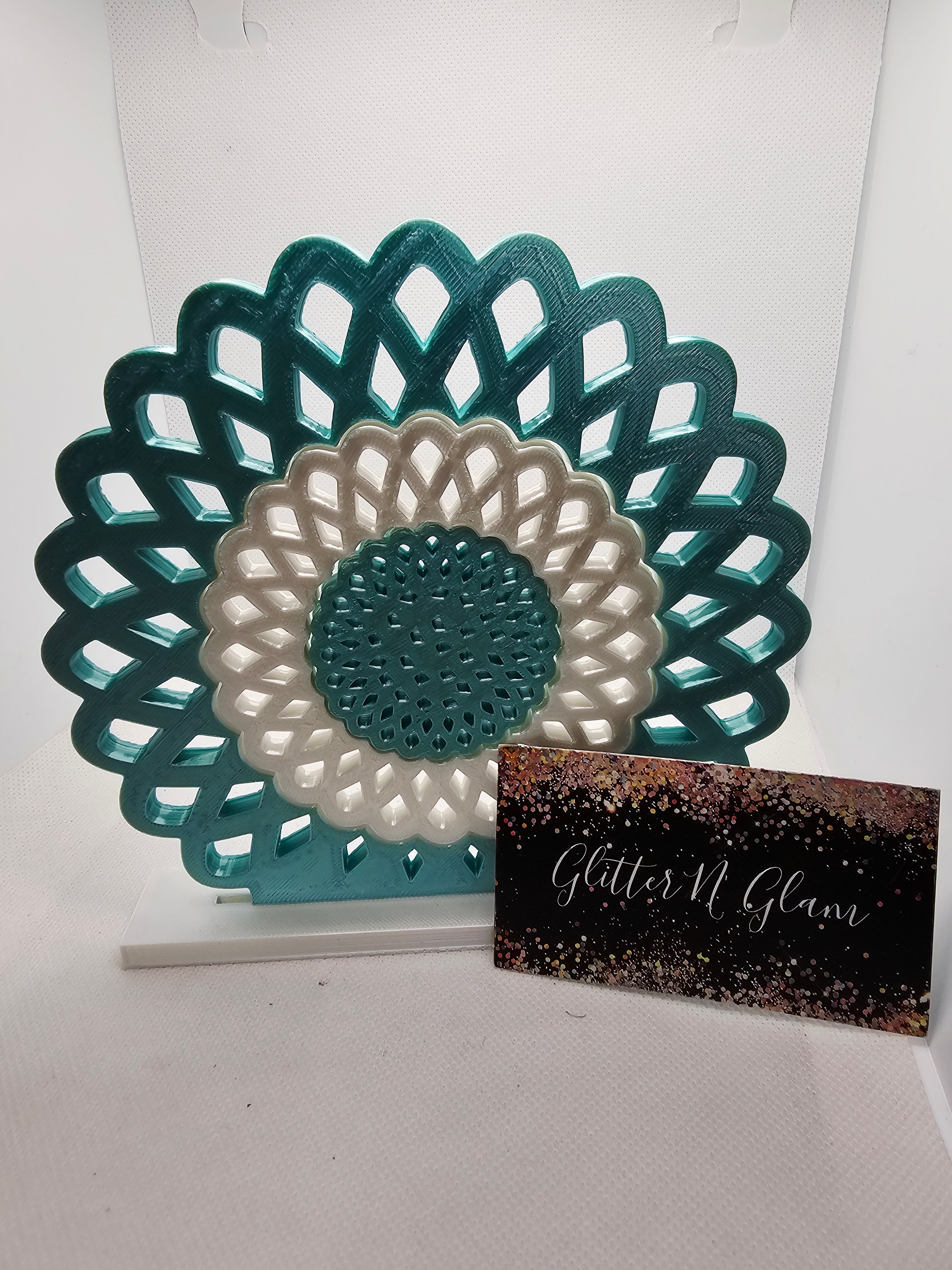 3D Teal/Pearl White Flower Earring Holder