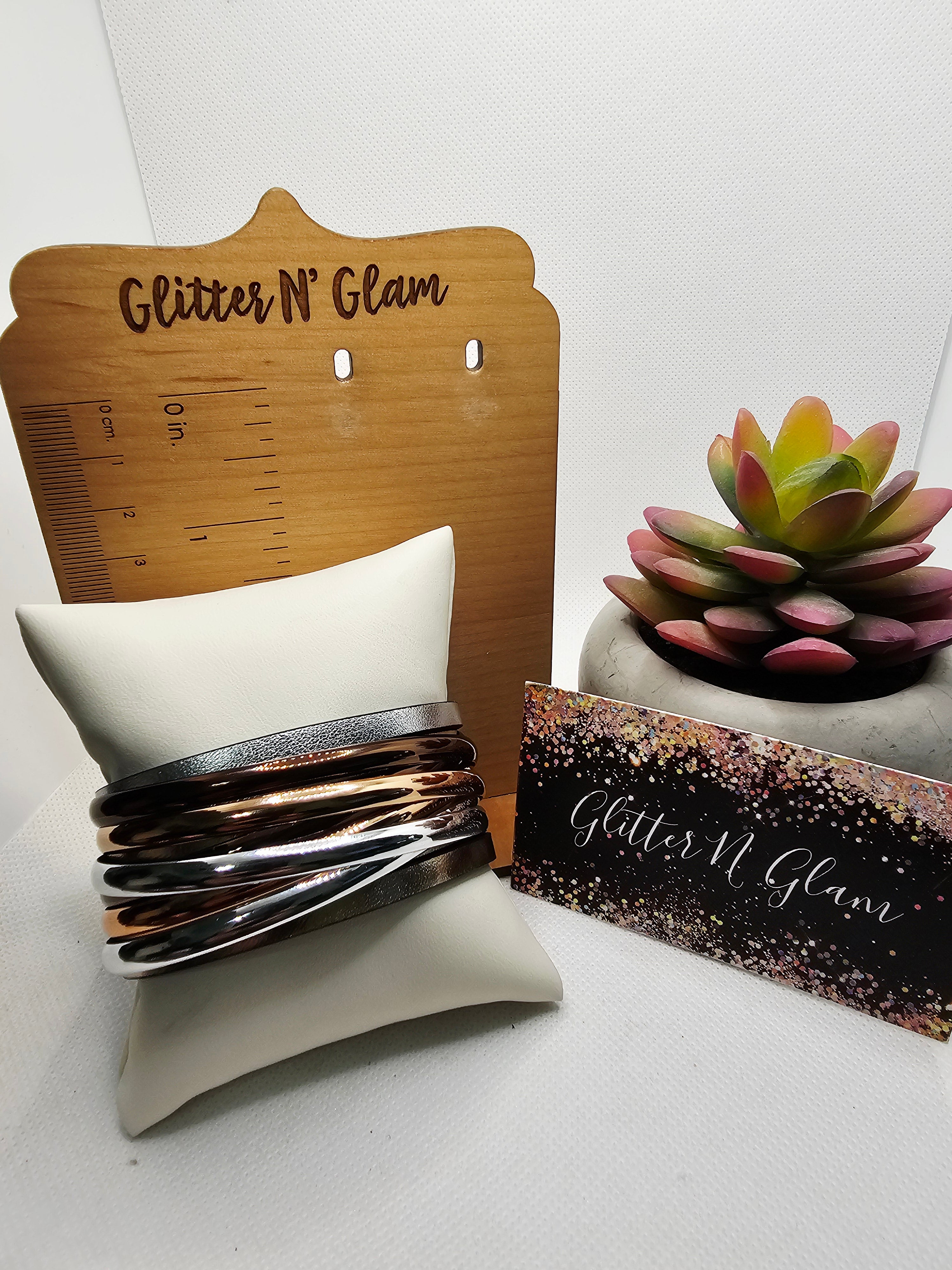 2720 RoseGold, Silver, Brown Leather Bracelet with magnetic closure