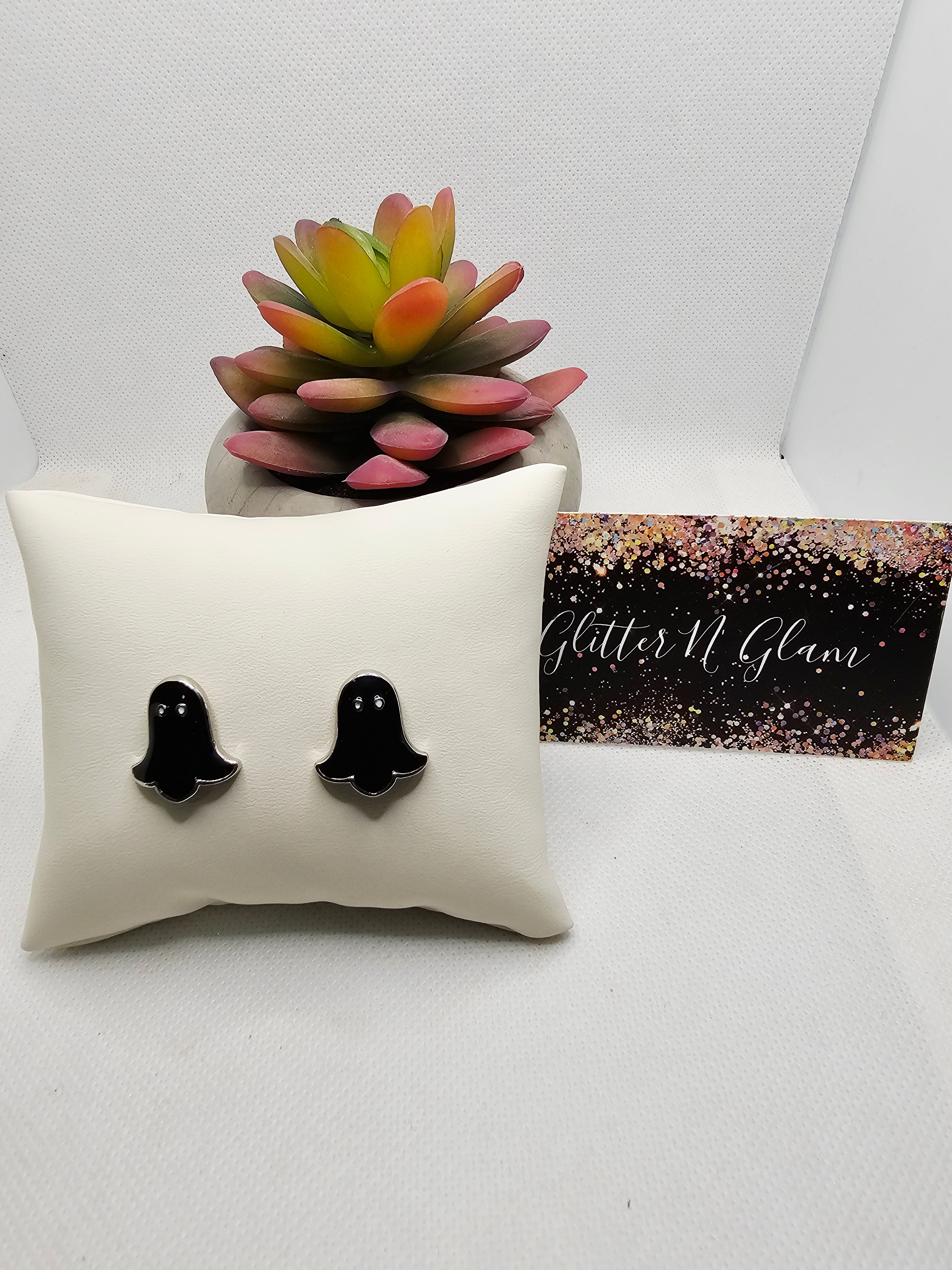 2693 Black Ghost Stud Earrings