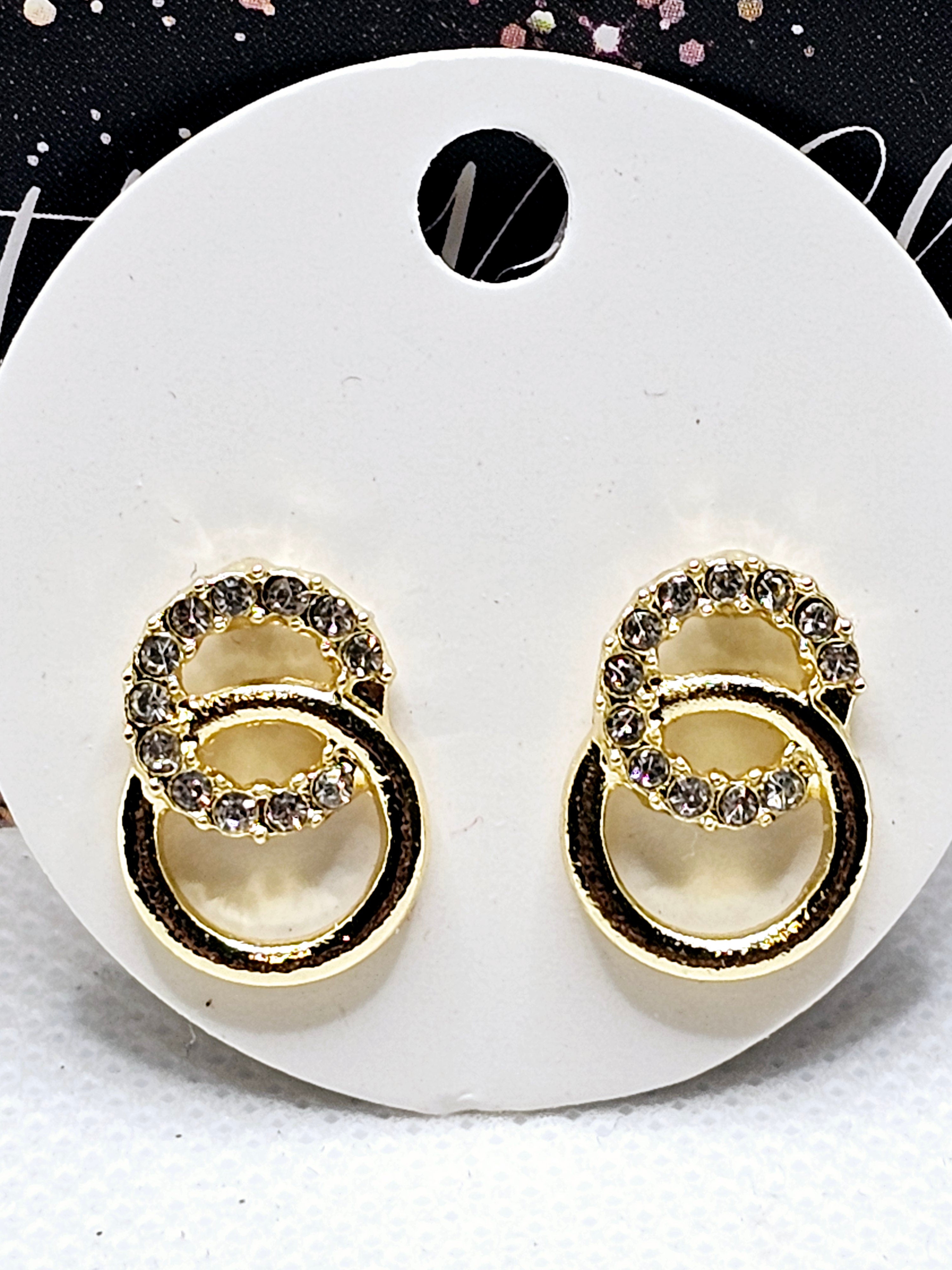 2536 Gold Double Circle Bling Dangle Earrings
