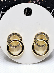 2536 Gold Double Circle Bling Dangle Earrings