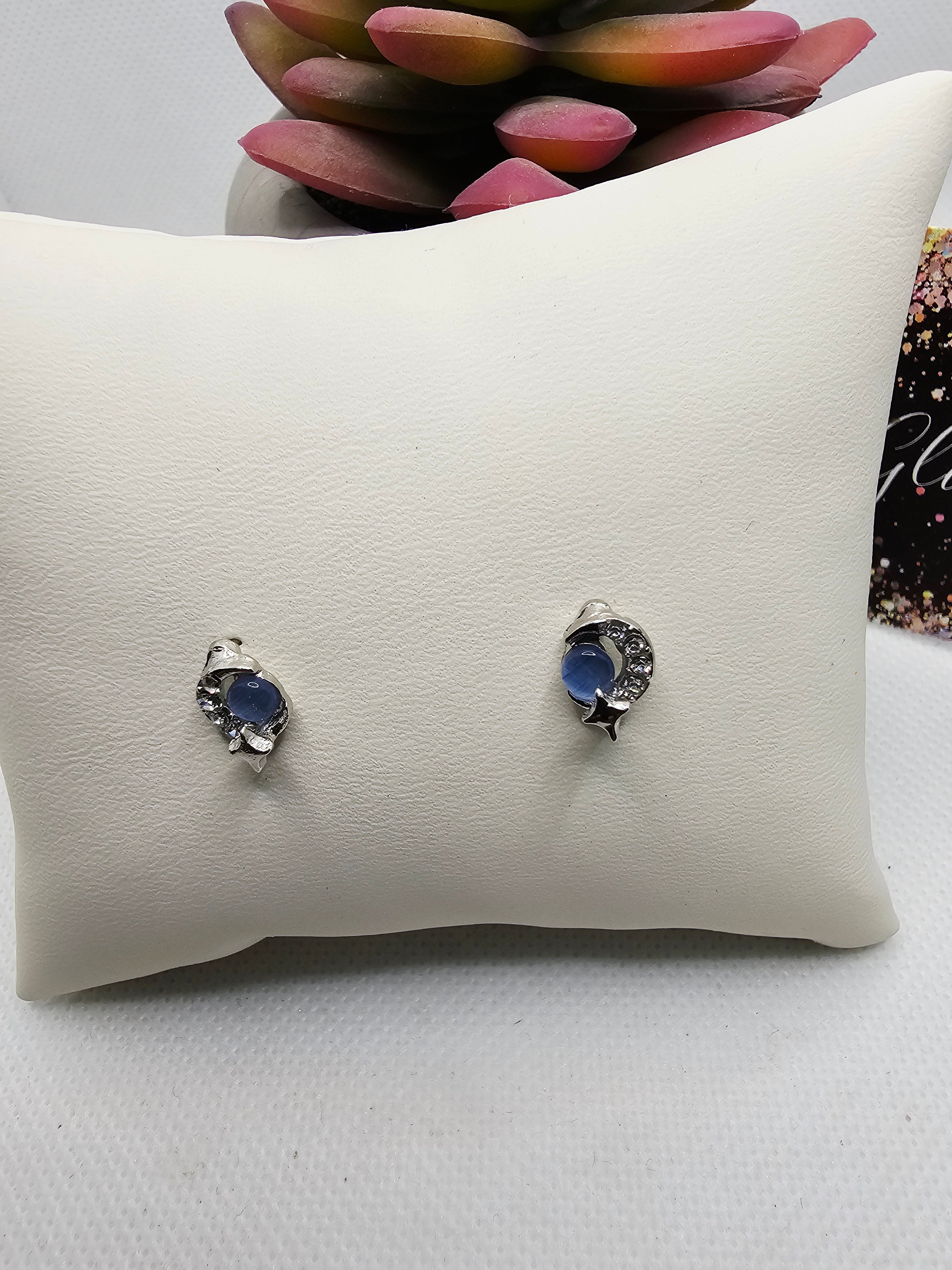 2657 Blue Moon n Star Stud Earrings