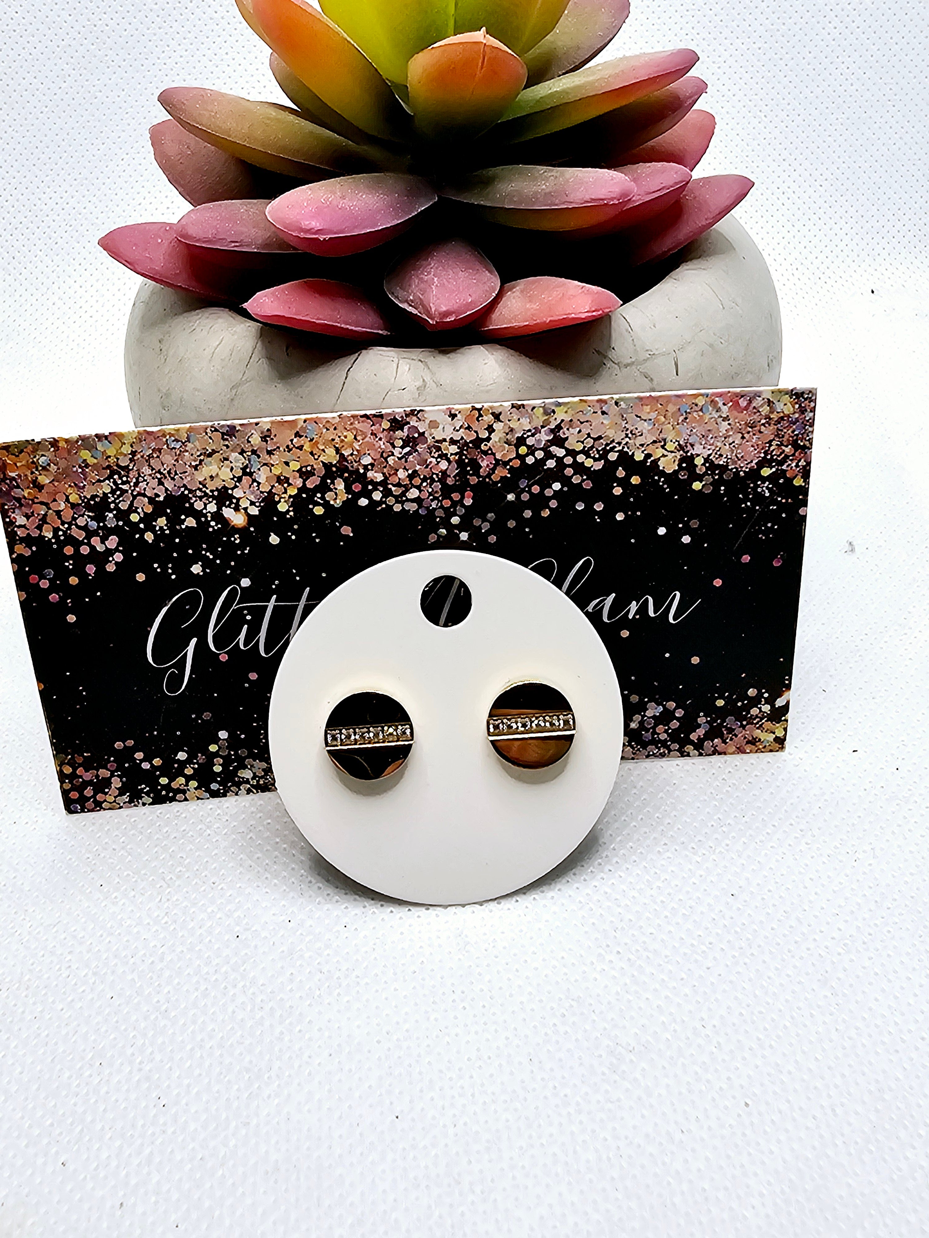 2544 Gold Stud Earrings with Bling Across the Middle