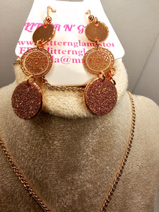 2581 Rosegold Long Sweater Necklace and Earring Set