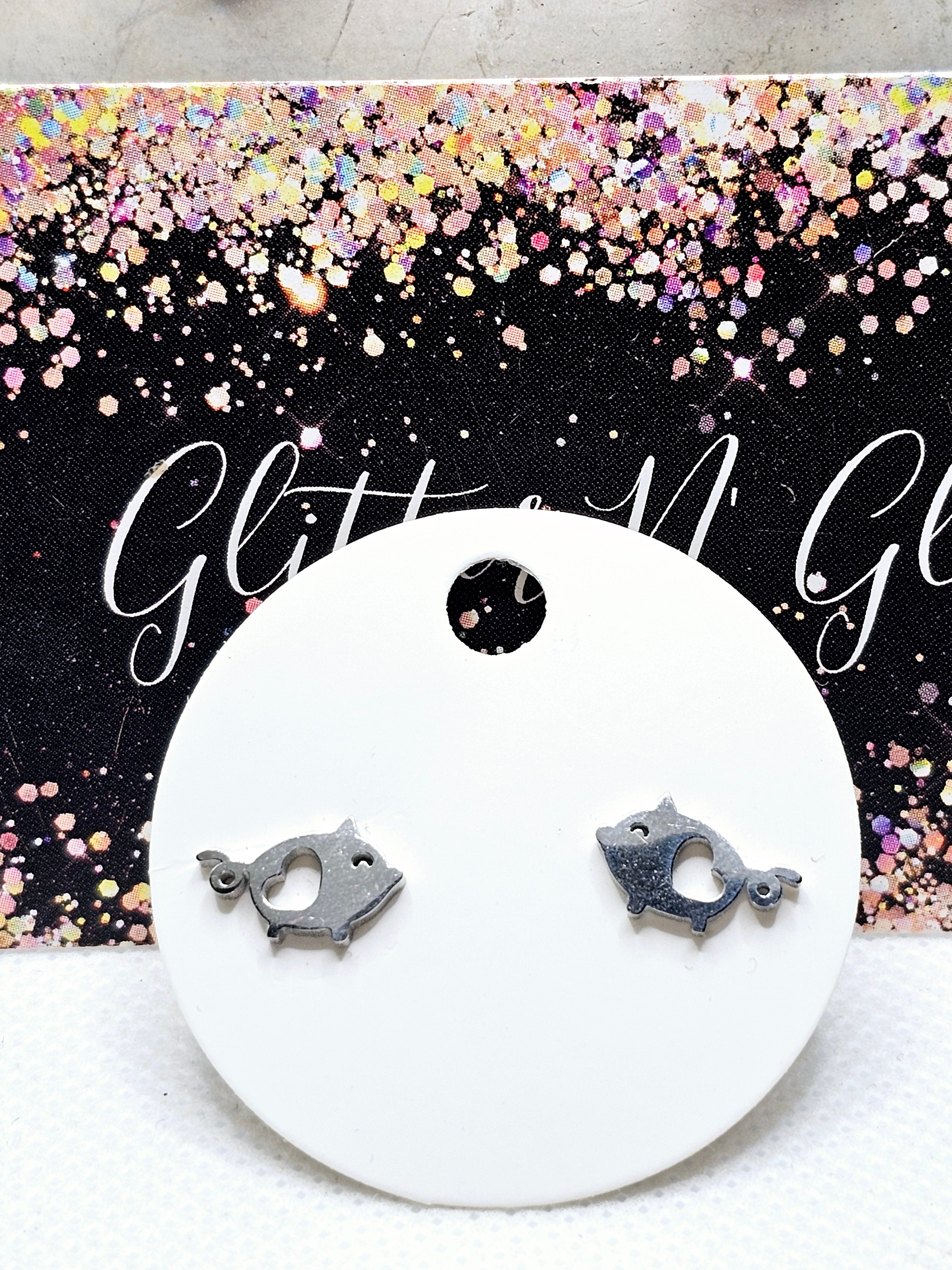 2520 Silver Pig Stud Earrings