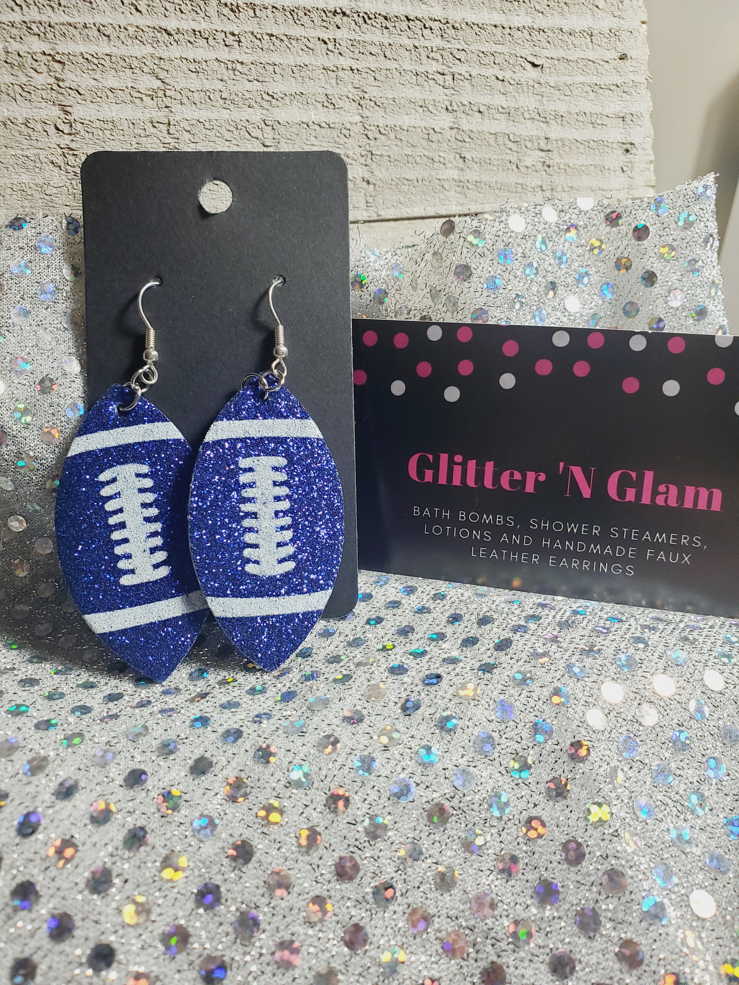 416 Blue/white Football Dangle Earrings