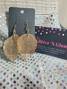 405 Wide Gold Leaf Dangle Earrings