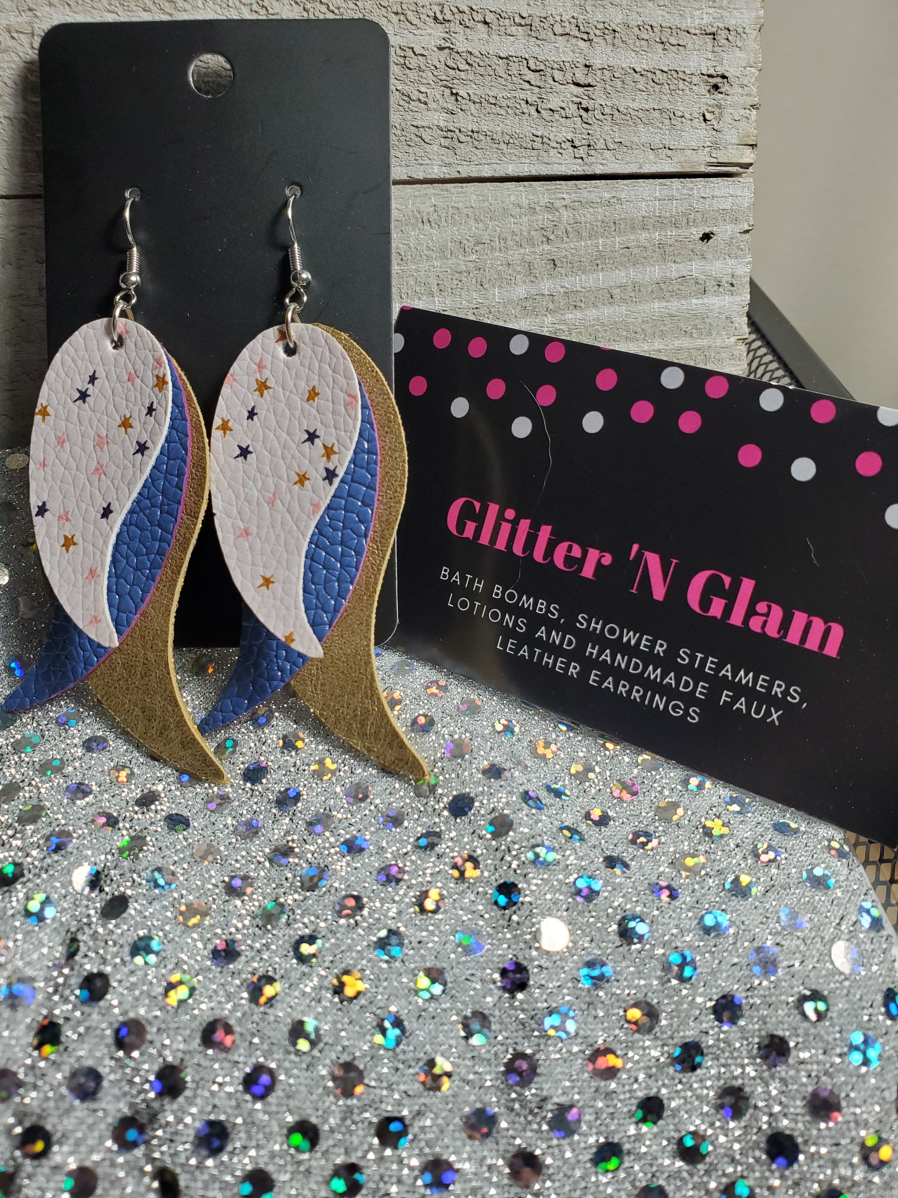 140 Gold Blue and Star Design Three Layer Dangle Earrings