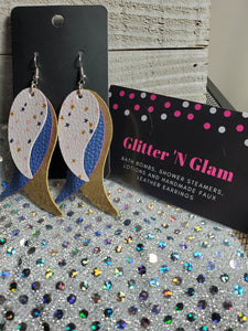 140 Gold Blue and Star Design Three Layer Dangle Earrings