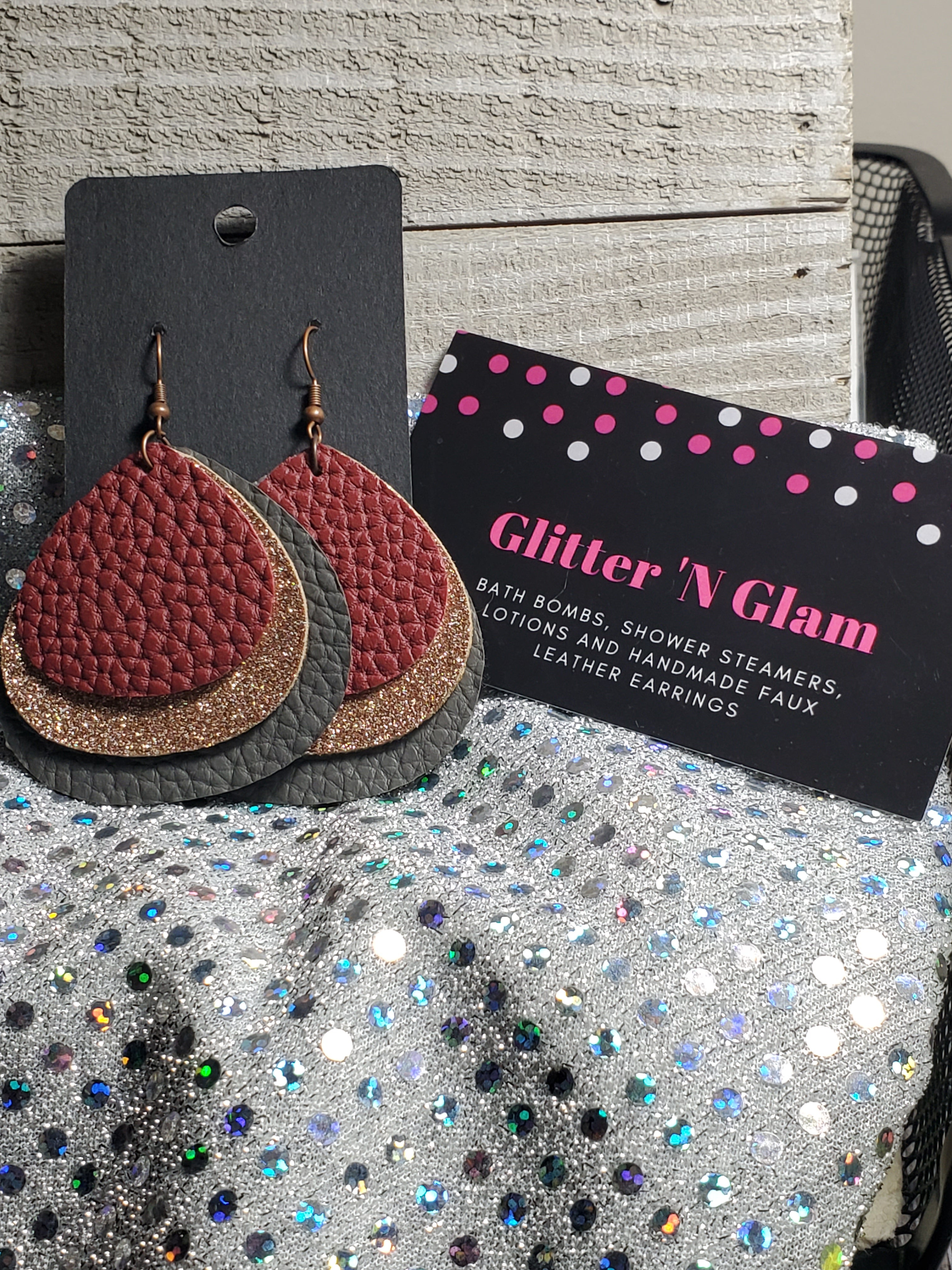189 Burgundy, Rosegold and Gray Three Layer Fat Teardrop