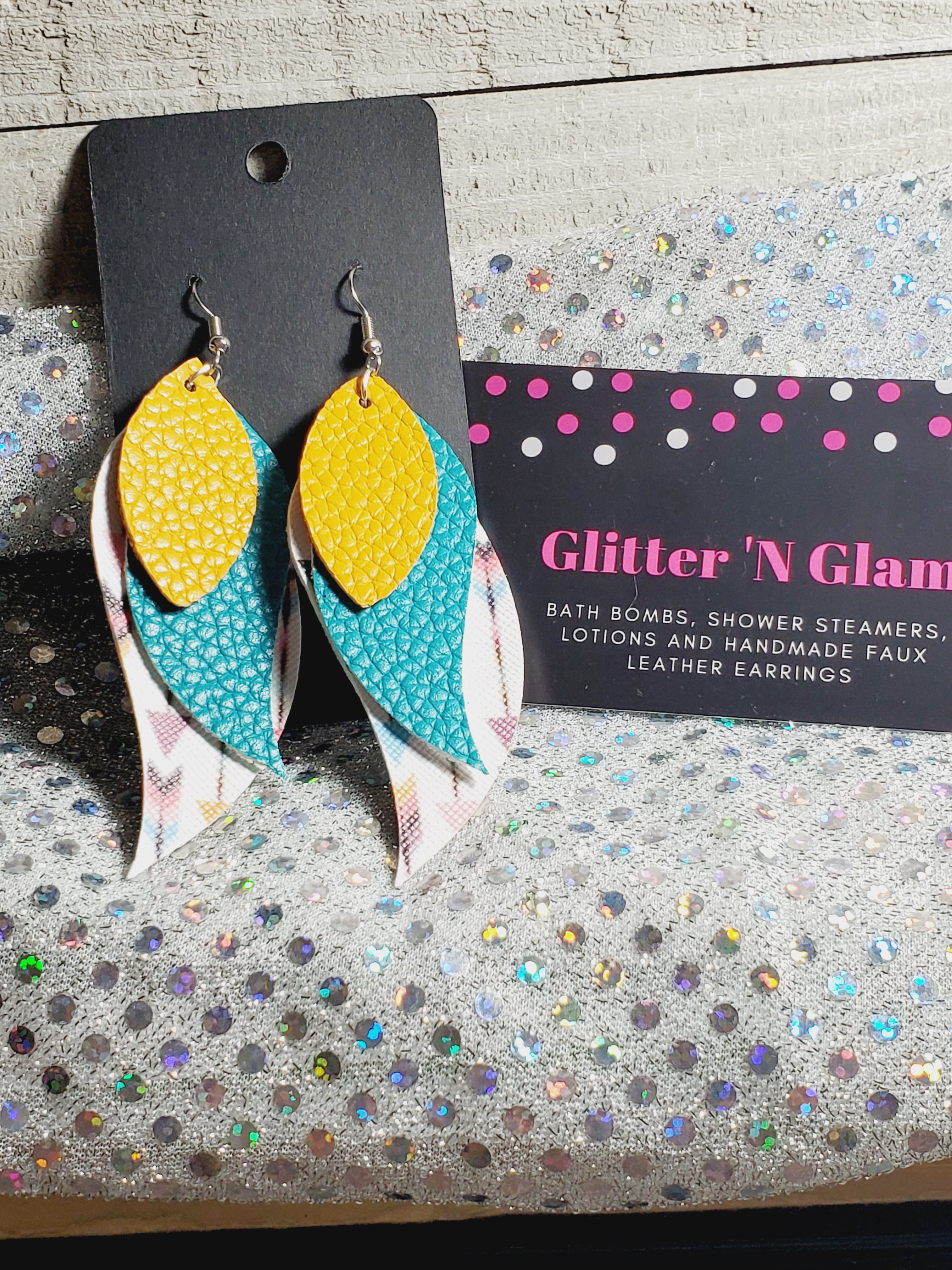 184 Mustard, Teal and Arrows Asymentrical Dangle Earrings