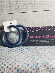 353 Navy Blue Polymer Clay Disc Hoop Earrings