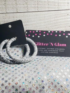 348 Gray and White Digital Polymer Clay Disc Hoop Earrings