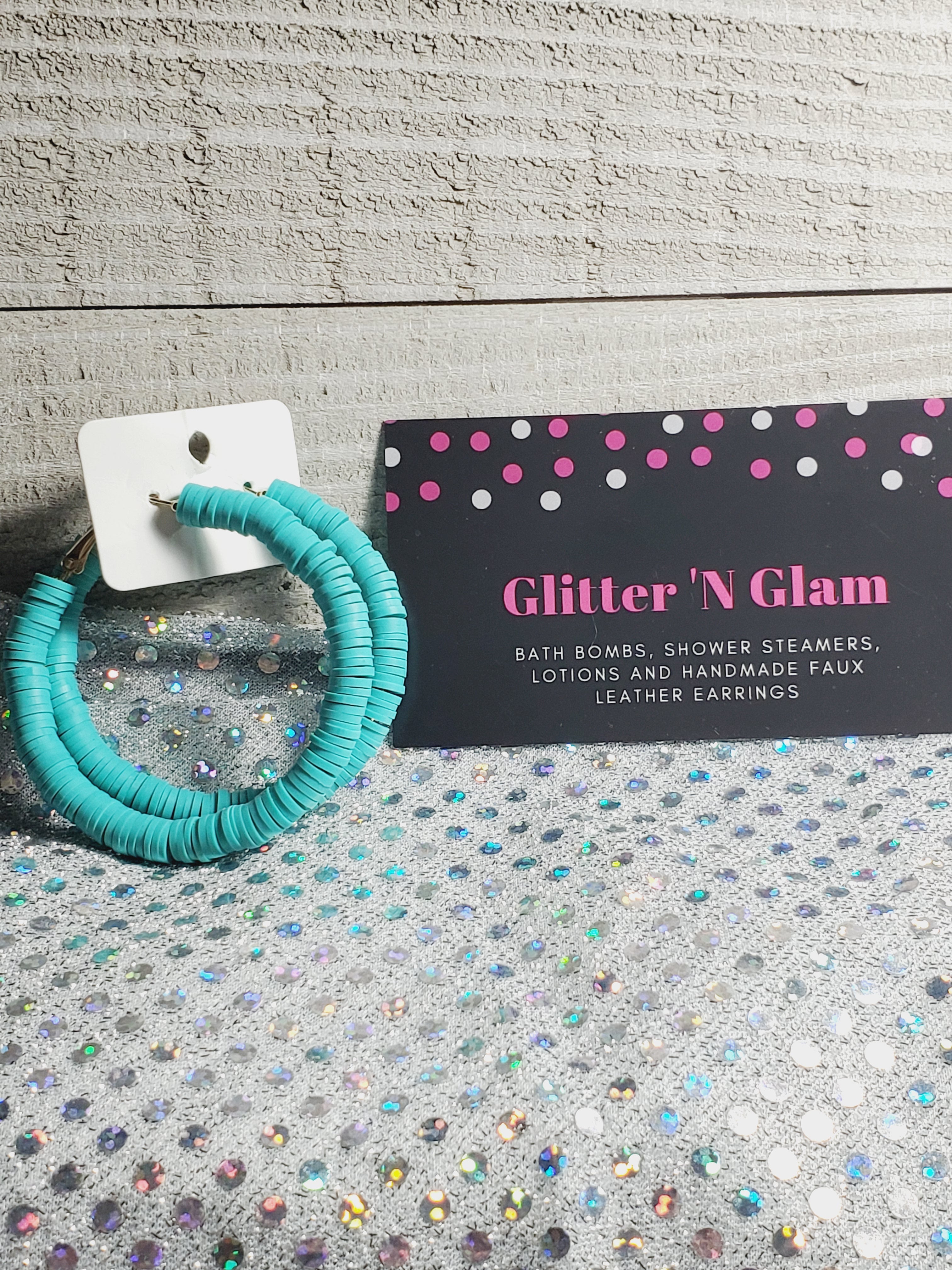 347 Teal Polymer Clay Disc Hoop Earrings