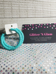 347 Teal Polymer Clay Disc Hoop Earrings