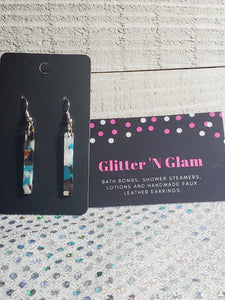 333 Teal, Brown, White with Pearl Accents Resin Dangle Earrings