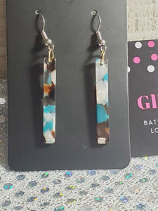 333 Teal, Brown, White with Pearl Accents Resin Dangle Earrings