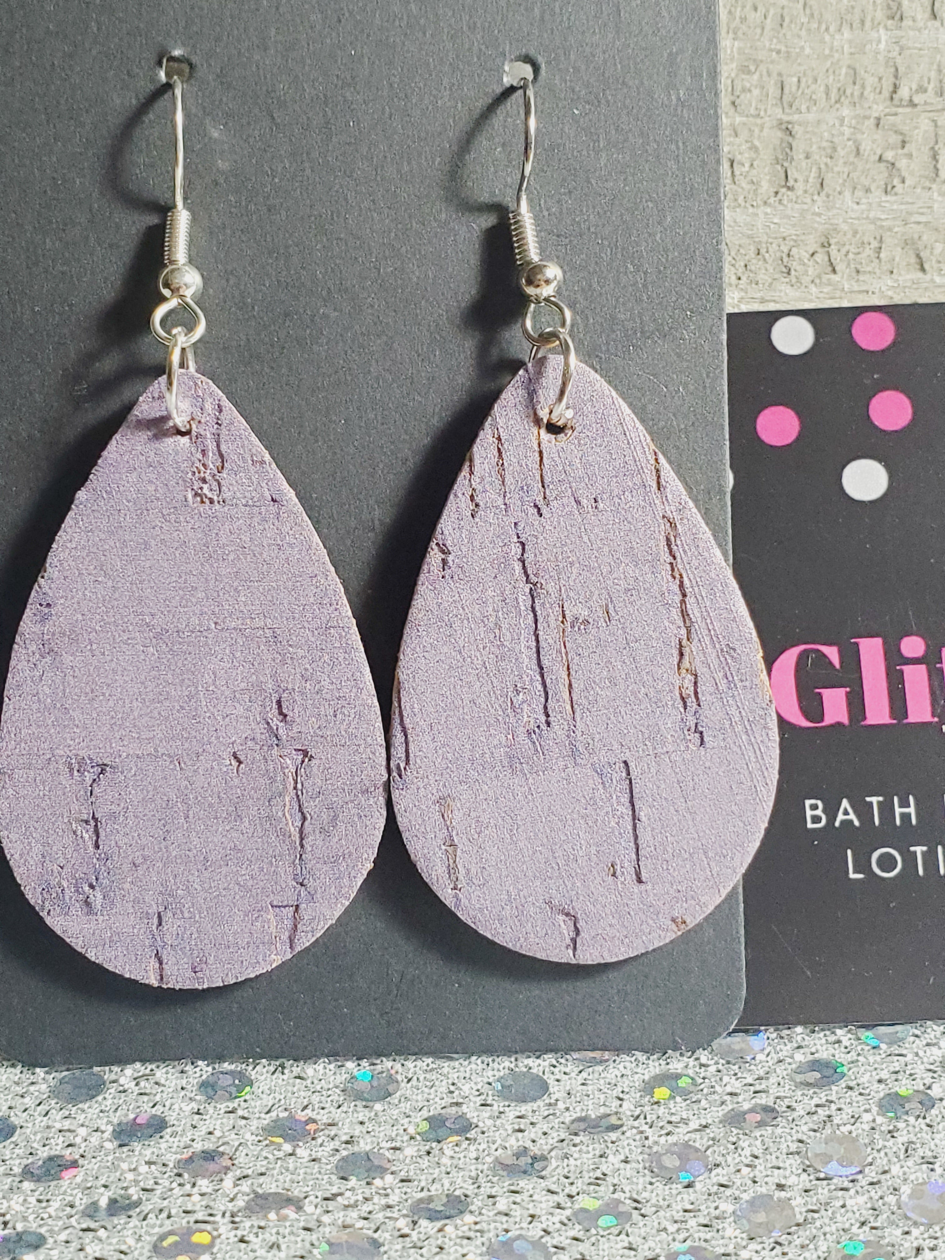 326 Small Lilac Purple Cork Dangle Earrings