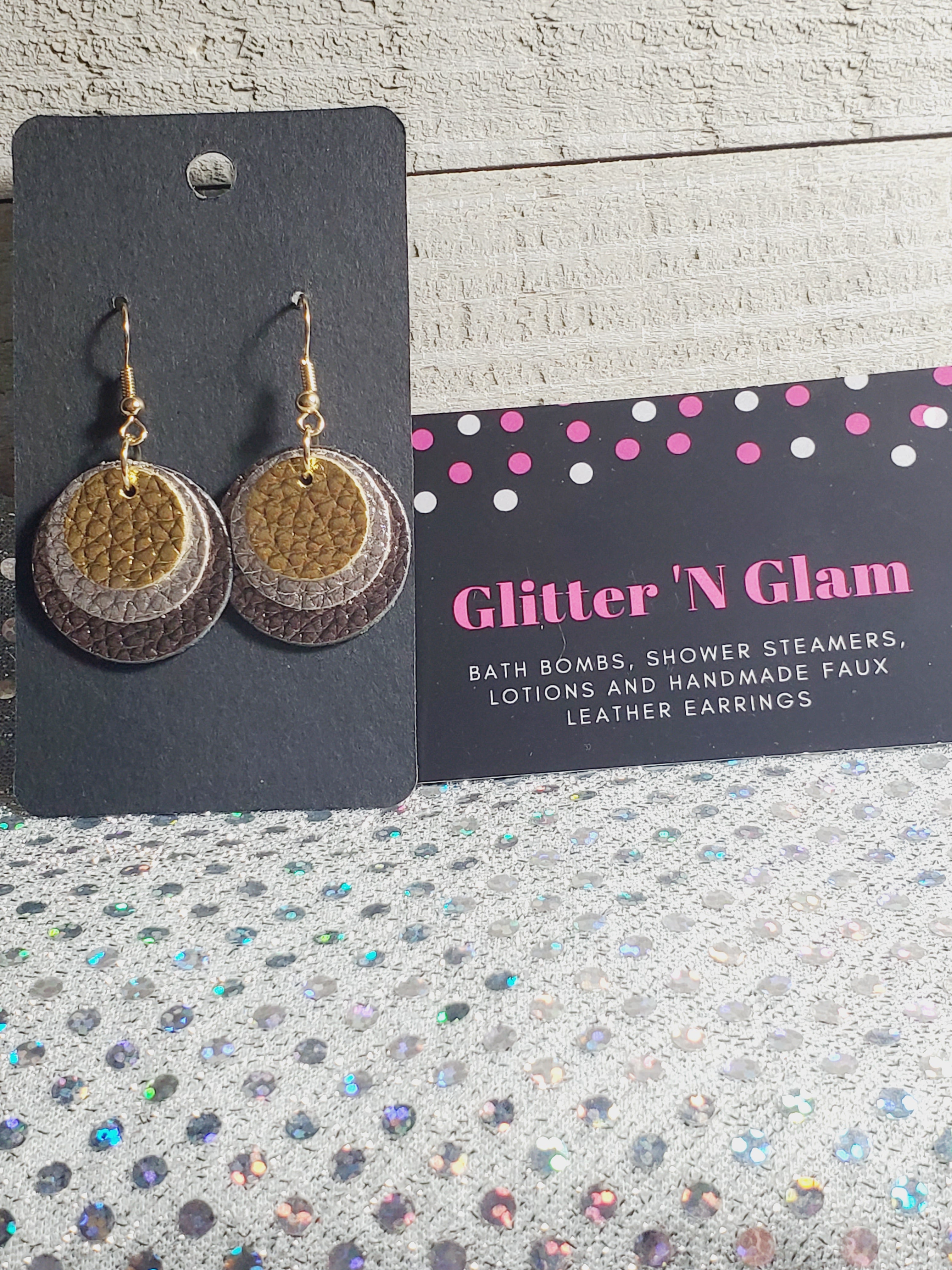 320 Gold, Silver and Bronze Small Three Layer Circle Dangle Earrings