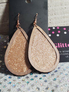 302 Wood Cutouts with Rosegold Leather Dangle Earrings