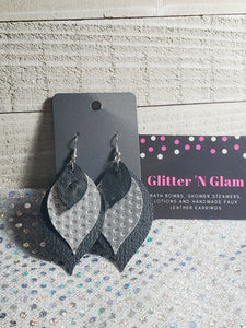 295 Black and Silver Three Layer Teardrop Earrings