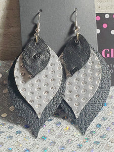 295 Black and Silver Three Layer Teardrop Earrings