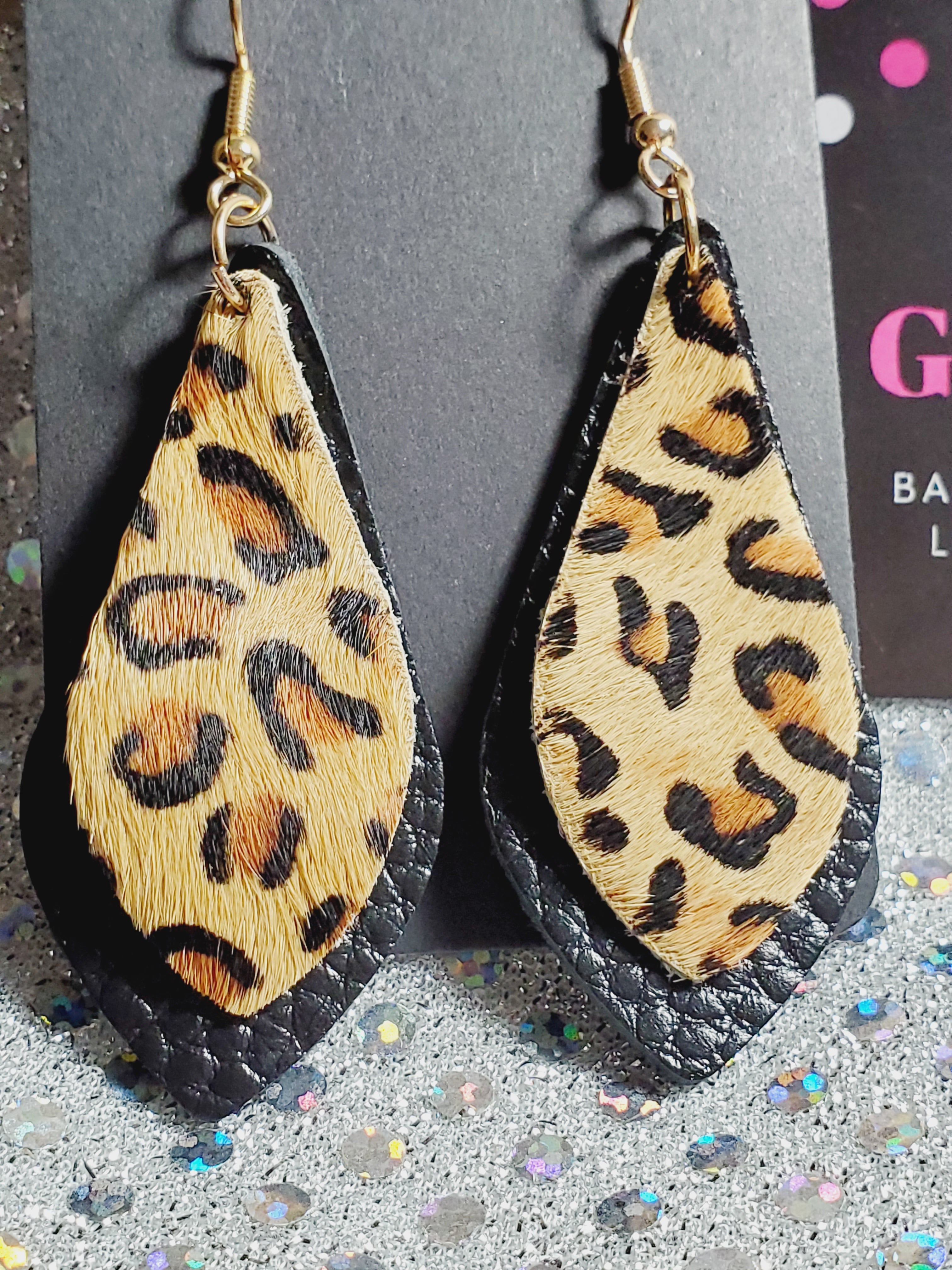 457 Black Animal Print Dangle Earrings