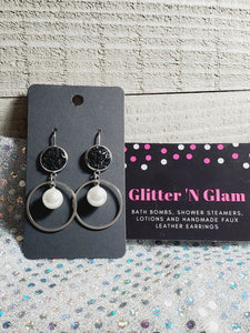 284 Black Druzy Dangle Earrings with Pearl