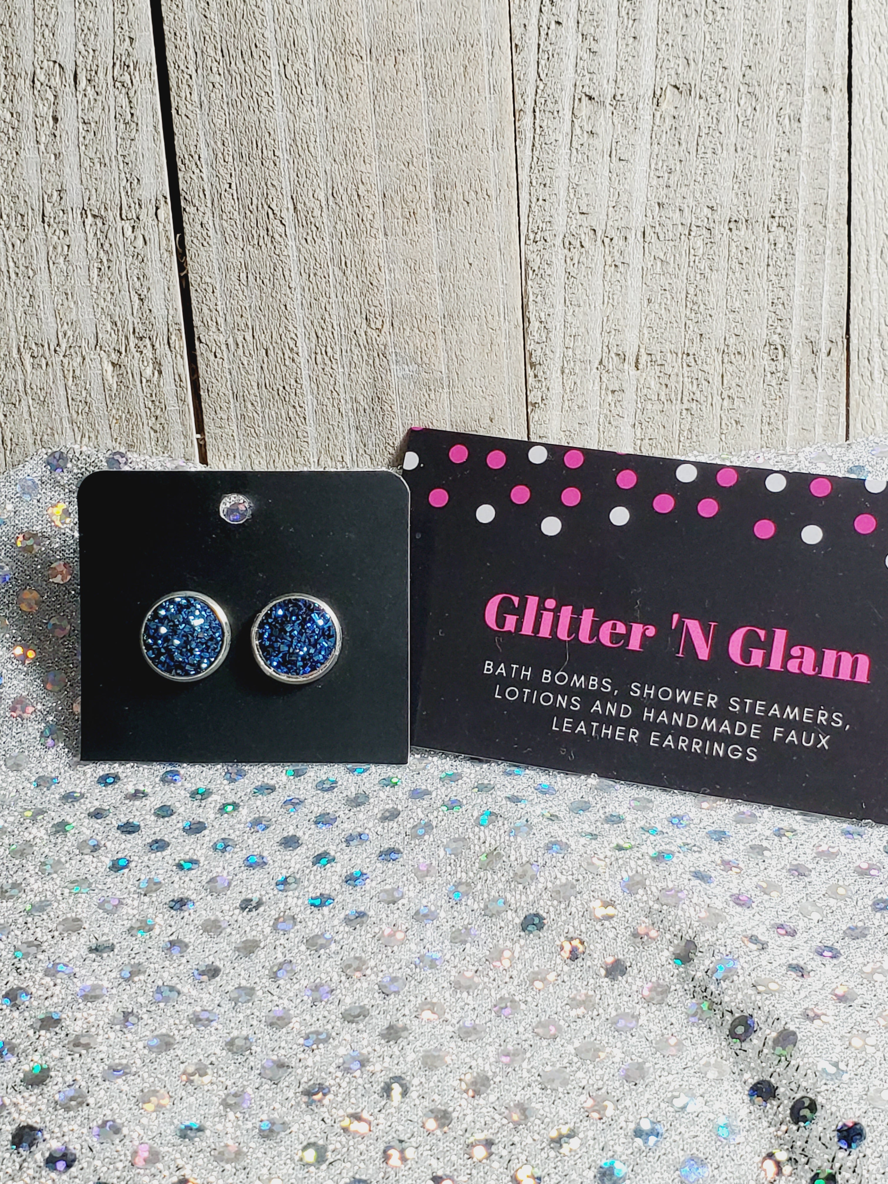 766 Navy Blue Druzy Stud Earrings