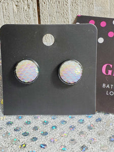 759 Irridescent White Mermaid Scale Stud Earrings