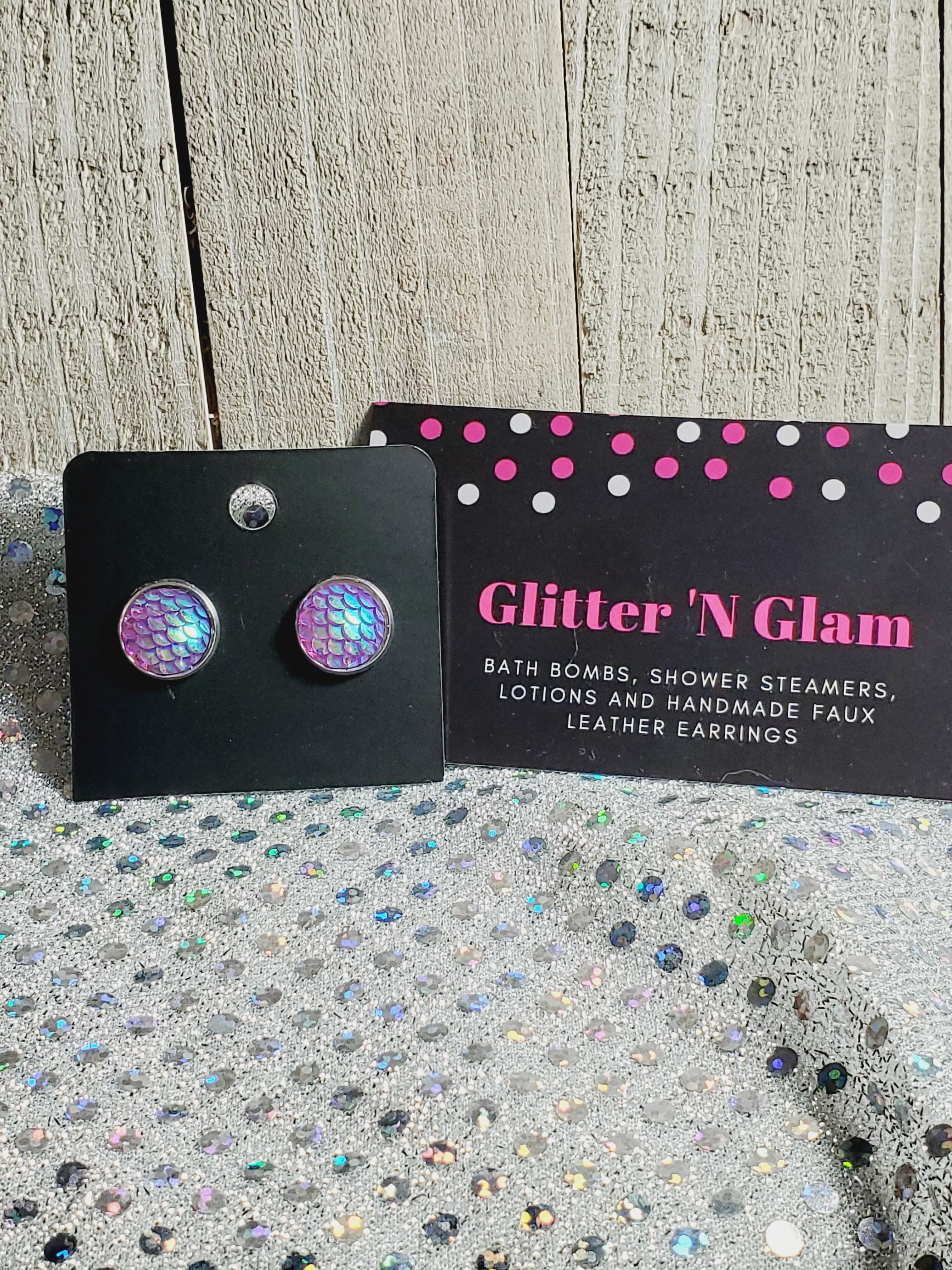 755 Iridescent Purple Mermaid Scale Stud Earrings